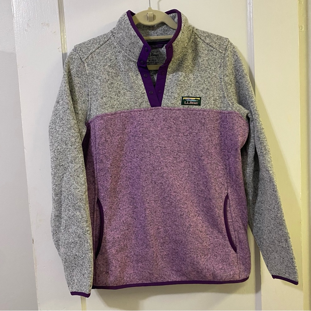 L.L. Bean Heather Gray and Violet Fleece Jacket